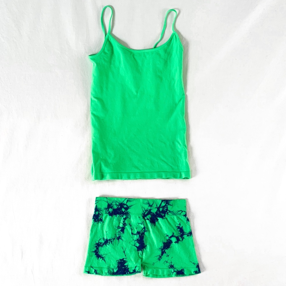Seamless green/navy blue tie dye dancewear set